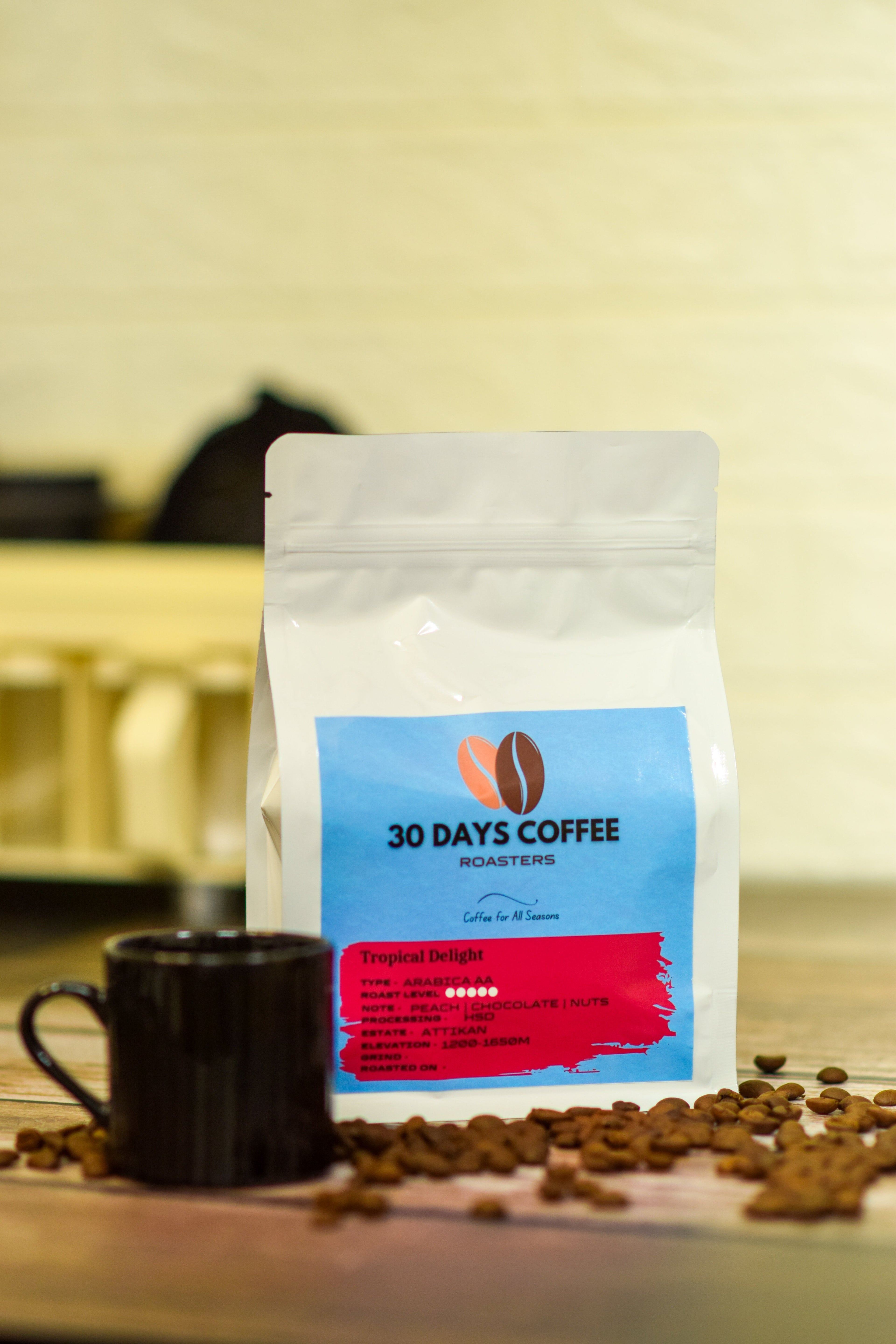 Tropical Delight coffee bag front view — freshly roasted small batch India