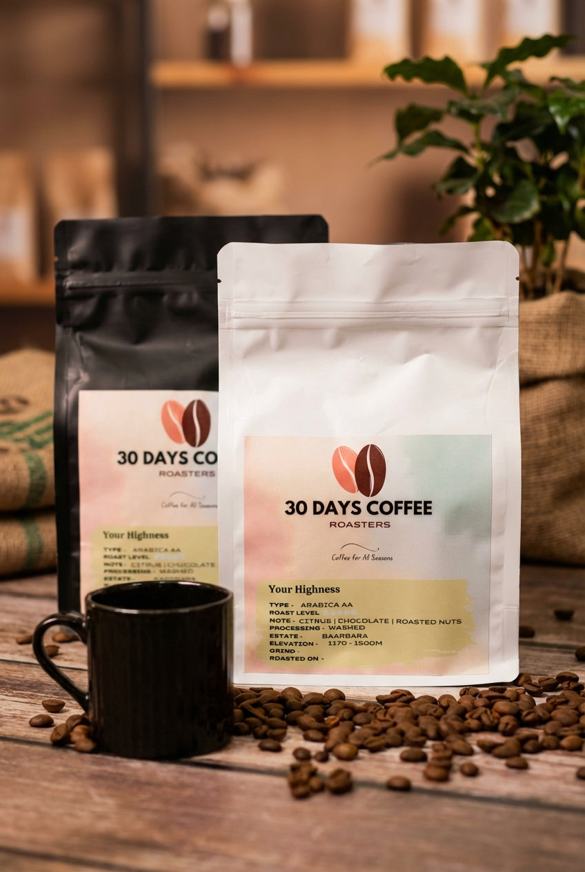 Your Highness medium roast coffee bag 250g — 30 Days Coffee Roasters India