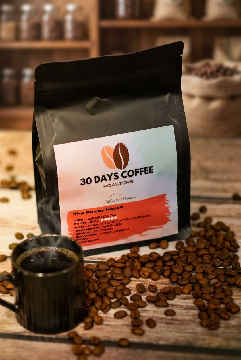 The Power House medium dark roast coffee bag — Attikan Estate Karnataka India
